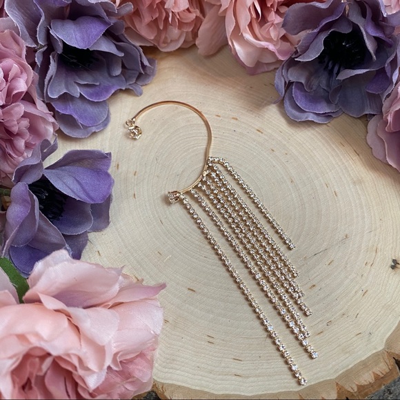 Glam Crystal Tassel Left Ear Cuff Clip Earring - Picture 12 of 16